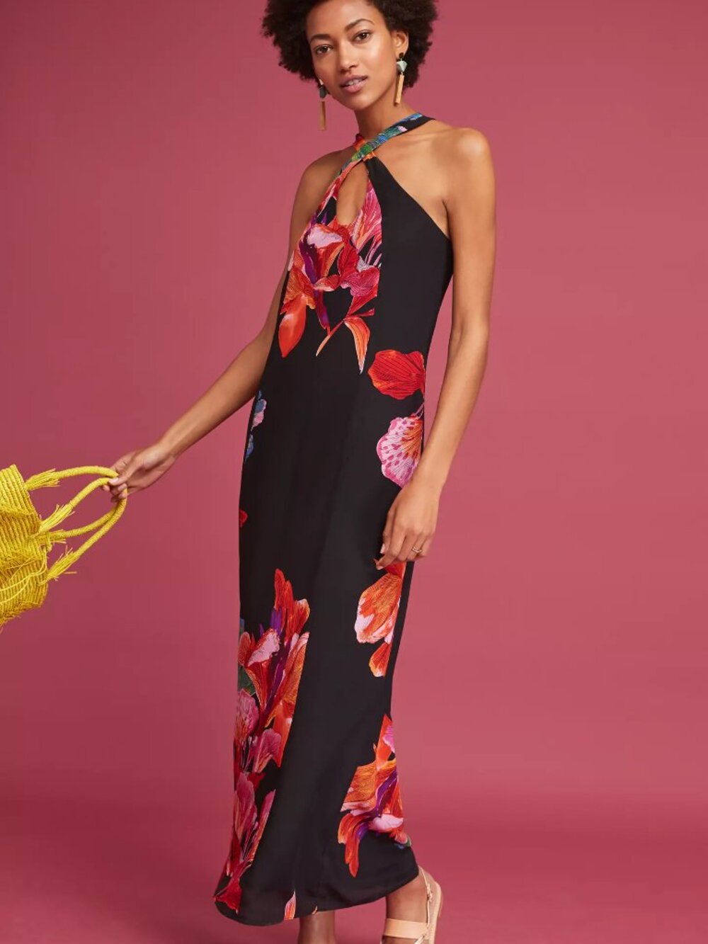 Anthropologie Maeve Cayman Silk Halter Maxi Dress Size S